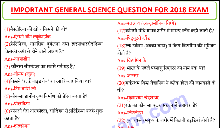 General Science Questions in Hindi