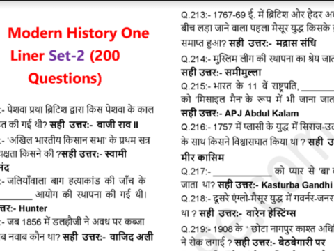 Modern Indian History One Liner Questions PDF