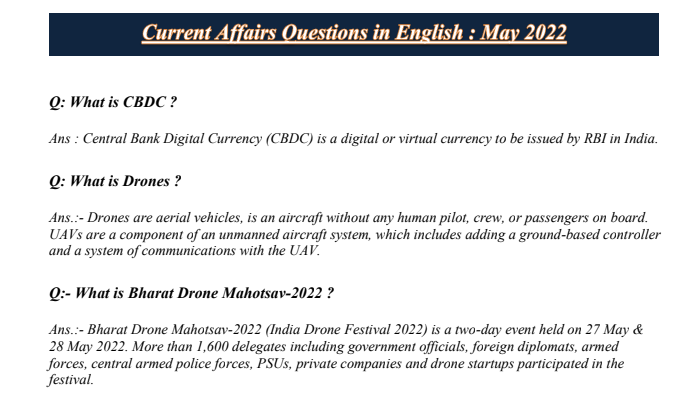 Current Affairs One Liner in Hindi 2022 PDF